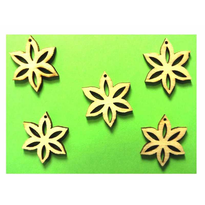 LOT 5 APPLIQUES BOIS  : fleur 22mm 