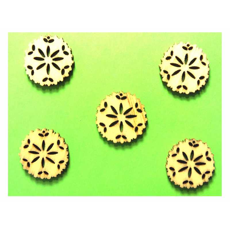 LOT 5 APPLIQUES BOIS  : fleur 19mm 