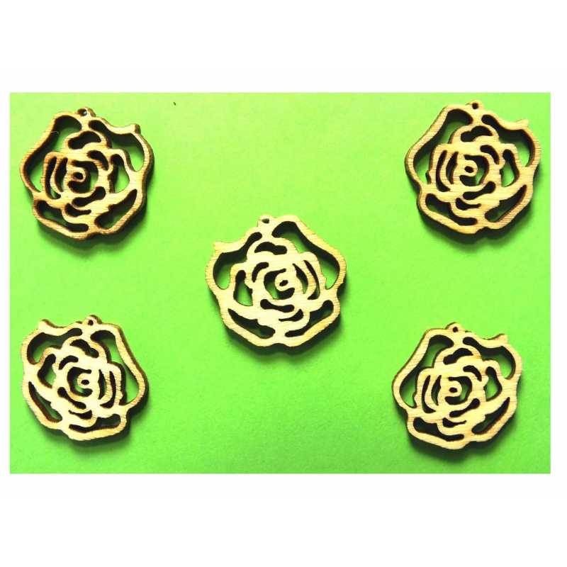 LOT 6 APPLIQUES BOIS  : rose 20mm 