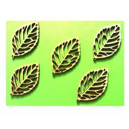 LOT 6 APPLIQUES BOIS  : feuille 33*20mm 