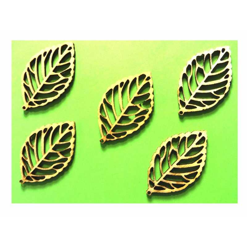 LOT 6 APPLIQUES BOIS  : feuille 33*20mm 