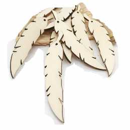 LOT 5 APPLIQUES BOIS  : plume 12*3cm 