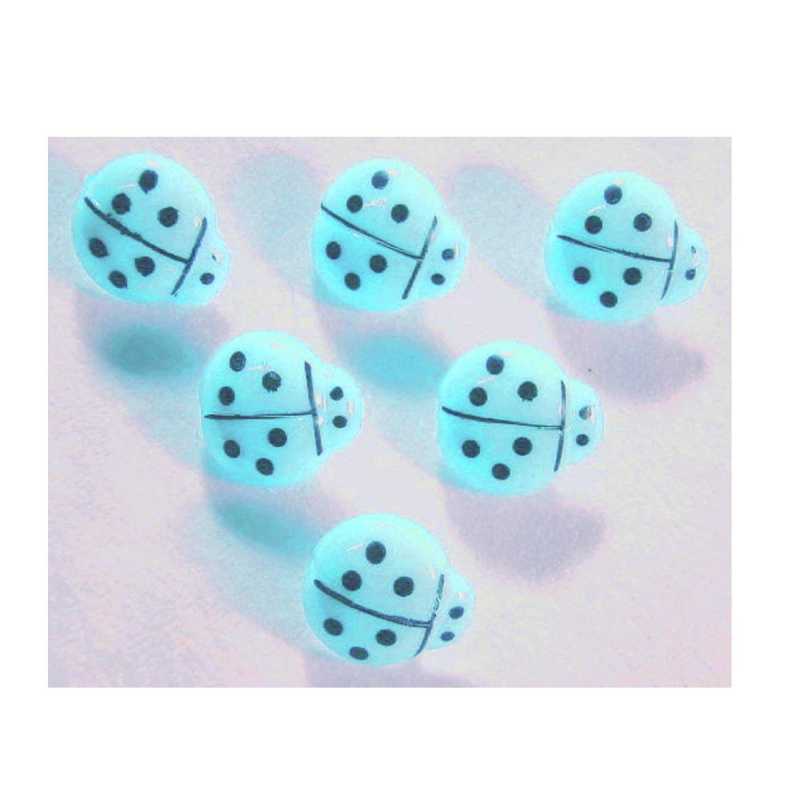 LOT 6 BOUTONS ACRYLIQUES : coccinelle bleu clair 16*15mm 