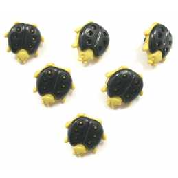 LOT 6 BOUTONS ACRYLIQUES : coccinelle noire/creme 17*16mm 