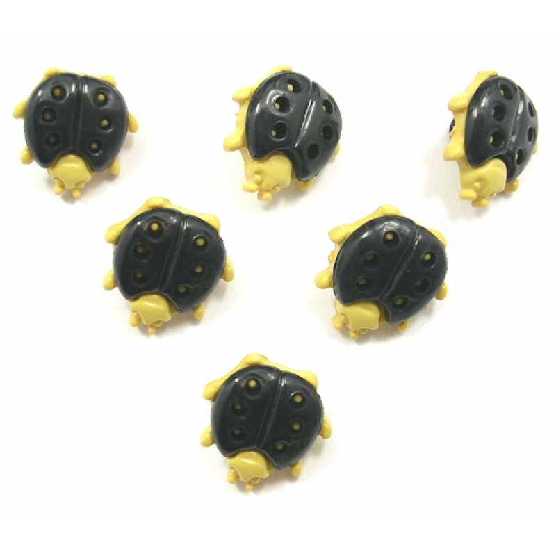 LOT 6 BOUTONS ACRYLIQUES : coccinelle noire/creme 17*16mm 