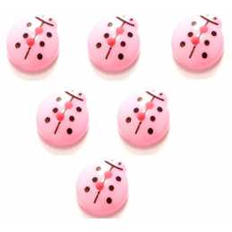 LOT 6 BOUTONS ACRYLIQUES : coccinelle rose clair  13*12mm 