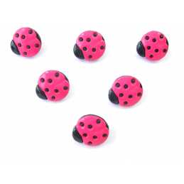 LOT 6 BOUTONS ACRYLIQUES  : coccinelle rose/noire 16*15mm 