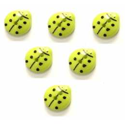 LOT 6 BOUTONS ACRYLIQUES : coccinelle vert 13*12mm 