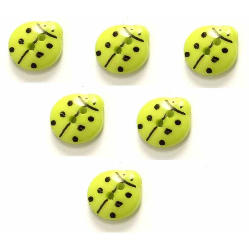 LOT 6 BOUTONS ACRYLIQUES : coccinelle vert 13*12mm 