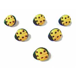 LOT 6 BOUTONS ACRYLIQUES : coccinelle jaune/noire 11*10mm 