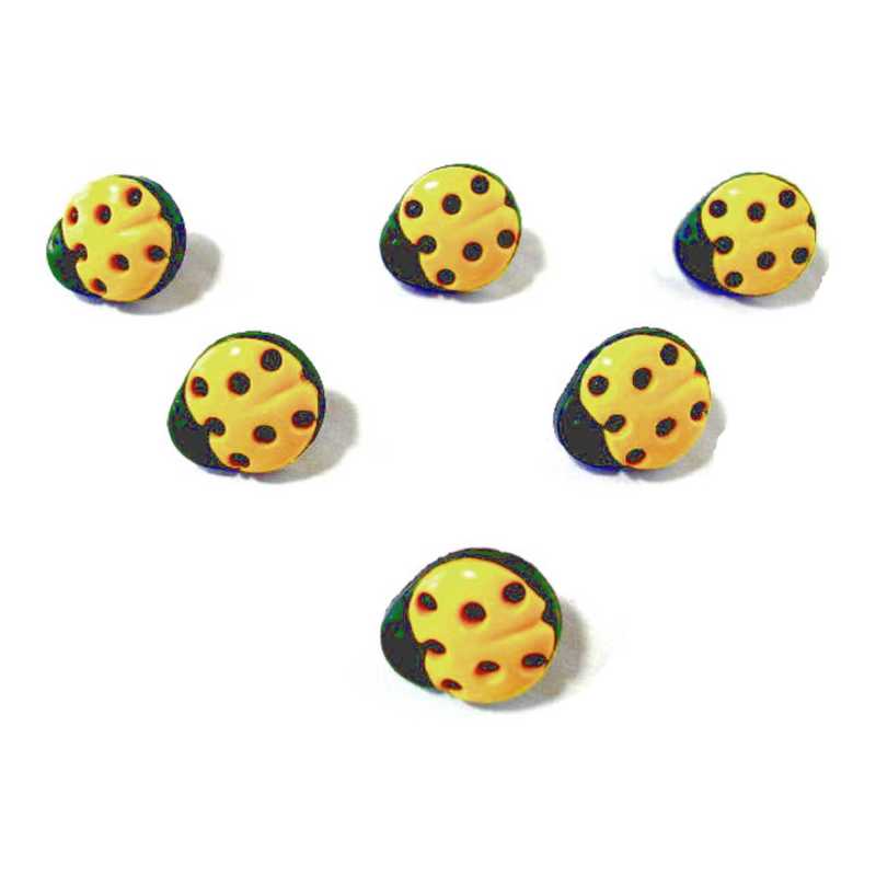 LOT 6 BOUTONS ACRYLIQUES : coccinelle jaune/noire 11*10mm 