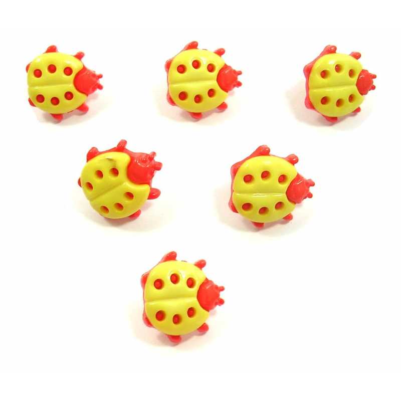 LOT 6 BOUTONS ACRYLIQUES : coccinelle jaune/orange 17*16mm 