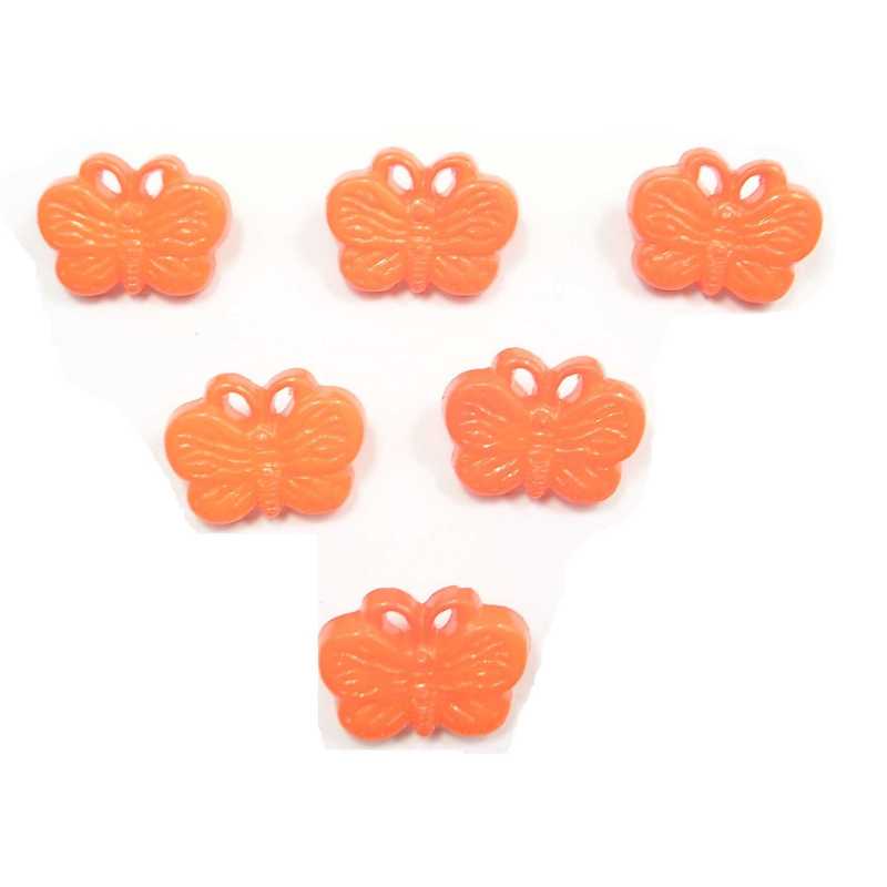 LOT 6 BOUTONS ACRYLIQUES: papillon orange 18mm (01) 
