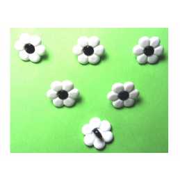 LOT 6 BOUTONS ACRYLIQUES : fleur blanche/noire 14mm 