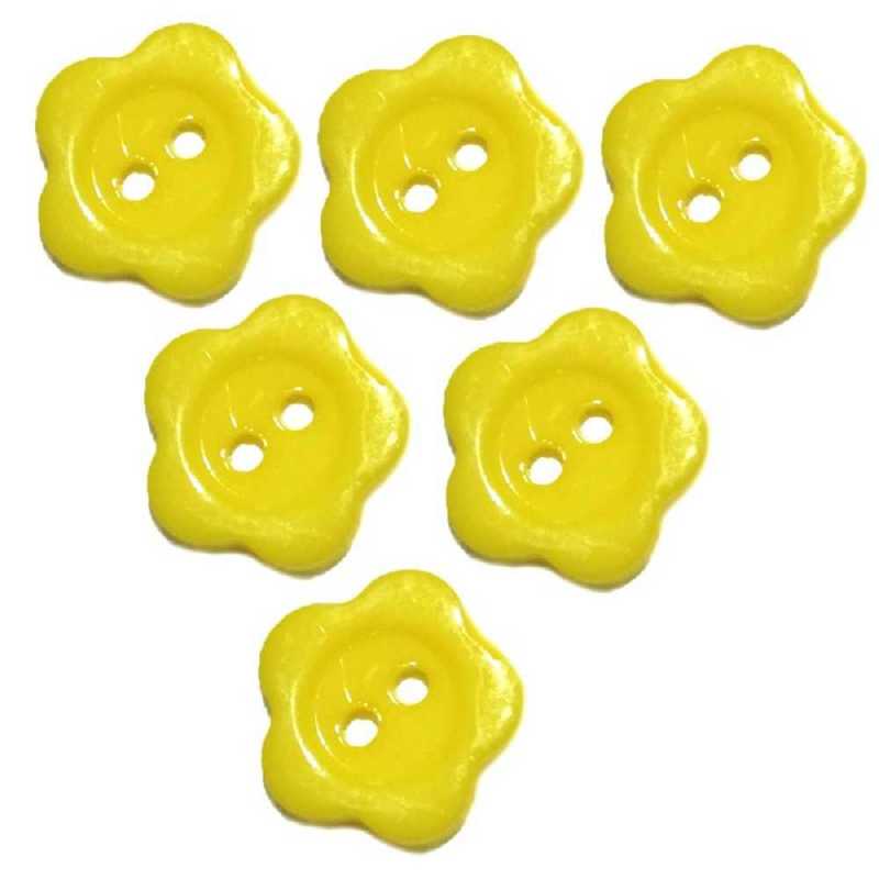LOT 6 BOUTONS ACRYLIQUES : fleur jaune clair 14mm (03) 