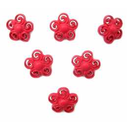 LOT 6 BOUTONS ACRYLIQUES : fleur rouge 16mm 