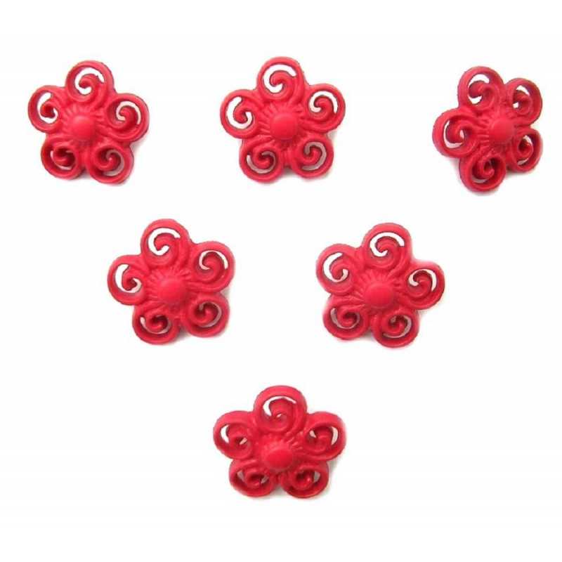LOT 6 BOUTONS ACRYLIQUES : fleur rouge 16mm 