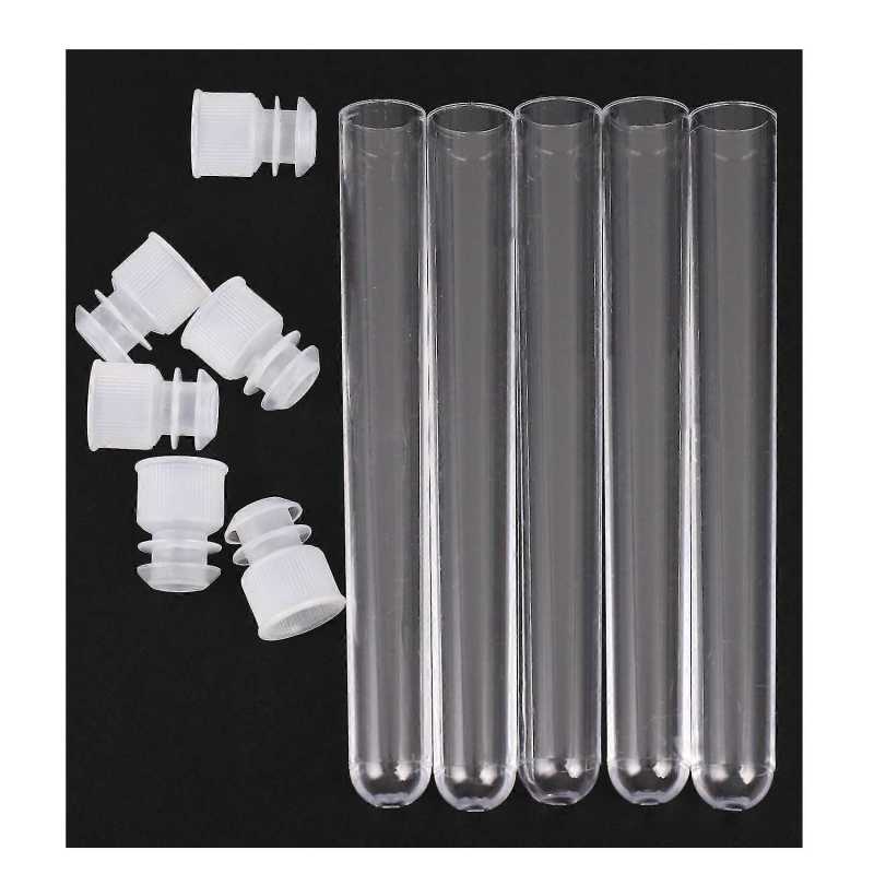 Lot 5 tubes plastiques transparents avec couvercle vide longueur 8cm 