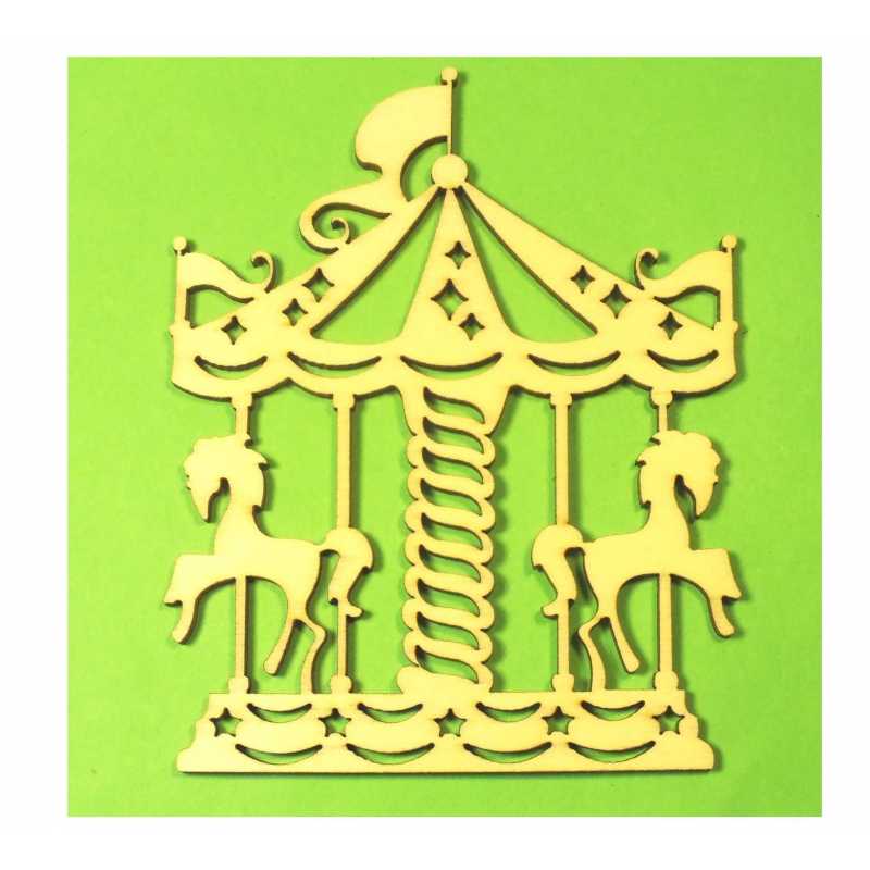 APPLIQUE  BOIS : manège 10*8cm 