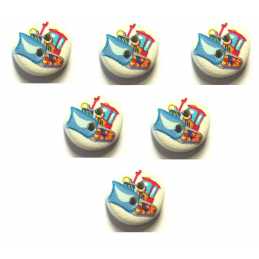 LOT 6 BOUTONS BOIS : rond thème transport motif tracto pelle 15mm 