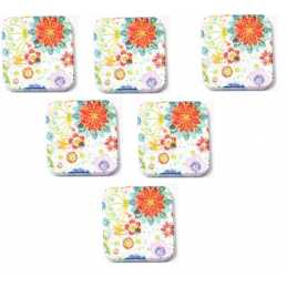 LOT 6 BOUTONS BOIS : carré motif fleur 15mm (11) 