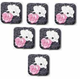 LOT 6 BOUTONS BOIS : carré motif fleur 15mm (12) 