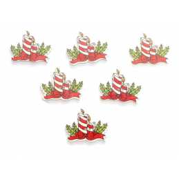 LOT 6 BOUTONS BOIS : composition décor Noël 28*22mm (02) 