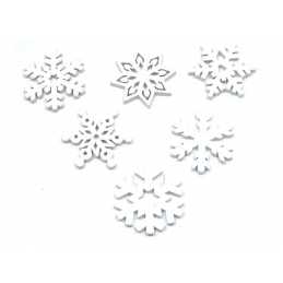 LOT 6 BOUTONS BOIS : flocon blanc 24mm (02) 
