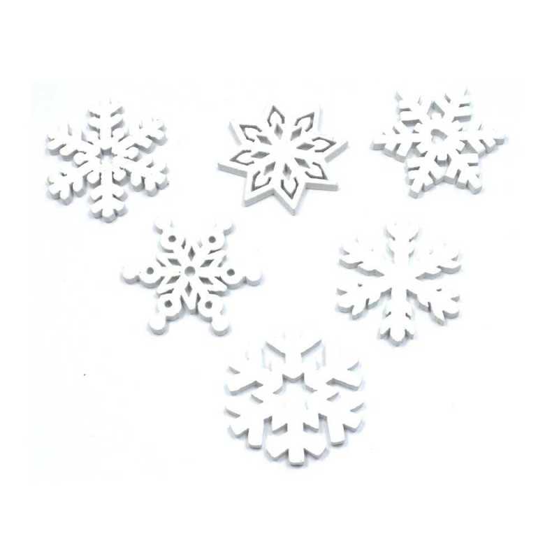 LOT 6 BOUTONS BOIS : flocon blanc 24mm (02) 