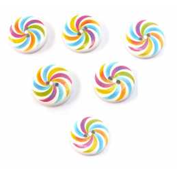 LOT 6 BOUTONS BOIS : rond motif fantaisie 25mm (06) 