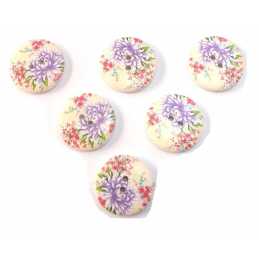 LOT 6 BOUTONS BOIS : rond motif fleur 30mm (43) 
