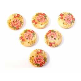LOT 6 BOUTONS BOIS : rond motif fleur 30mm (45) 