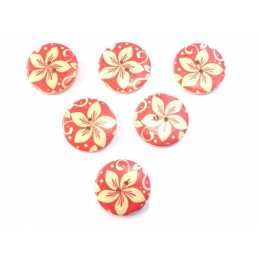 LOT 6 BOUTONS BOIS : rond motif fleur 30mm (42) 