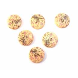 LOT 6 BOUTONS BOIS : rond motif fleur 30mm (41) 