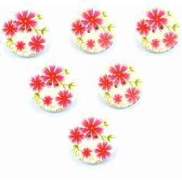 LOT 6 BOUTONS BOIS : rond motif fleur 15mm (10) 