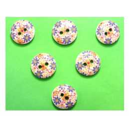 LOT 6 BOUTONS BOIS : rond motif fleur 15mm (35) 