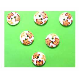 LOT 6 BOUTONS BOIS : rond motif fleur 15mm (49) 