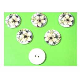 LOT 6 BOUTONS BOIS : rond motif fleur 15mm (65) 