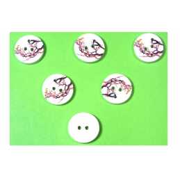 LOT 6 BOUTONS BOIS : rond motif fleur 15mm (66) 