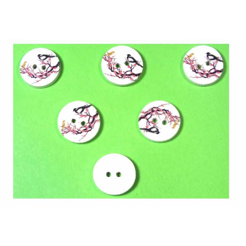 LOT 6 BOUTONS BOIS : rond motif fleur 15mm (66) 