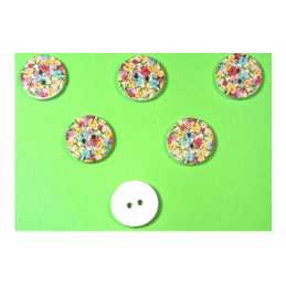 LOT 6 BOUTONS BOIS : rond motif fleur 15mm (67) 