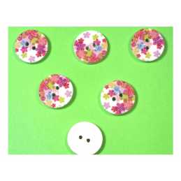 LOT 6 BOUTONS BOIS : rond motif fleur 15mm (68) 