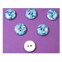 LOT 6 BOUTONS BOIS : rond motif fleur 15mm (111) 