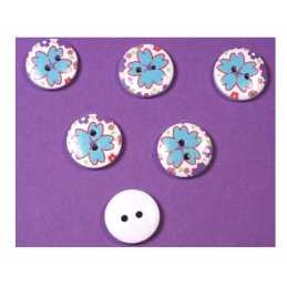 LOT 6 BOUTONS BOIS : rond motif fleur 15mm (113) 