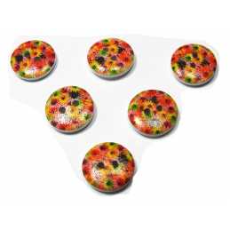 LOT 6 BOUTONS BOIS : rond motif fleur 15mm (114) 