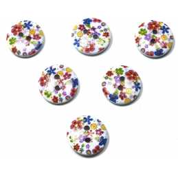 LOT 6 BOUTONS BOIS : rond motif fleur 15mm (117) 