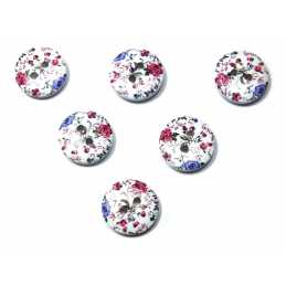 LOT 6 BOUTONS BOIS : rond motif fleur 15mm (121) 
