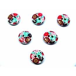 LOT 6 BOUTONS BOIS : rond motif fleur 15mm (123)
 