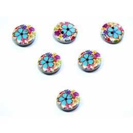 LOT 6 BOUTONS BOIS : rond motif fleur 15mm (124)
 