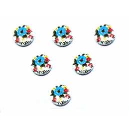 LOT 6 BOUTONS BOIS : rond motif fleur 15mm (127)
 